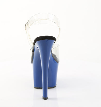 Pleaser SKY-308 Clear / Royal Blue Platform Sandals - 7 Inch Heels
