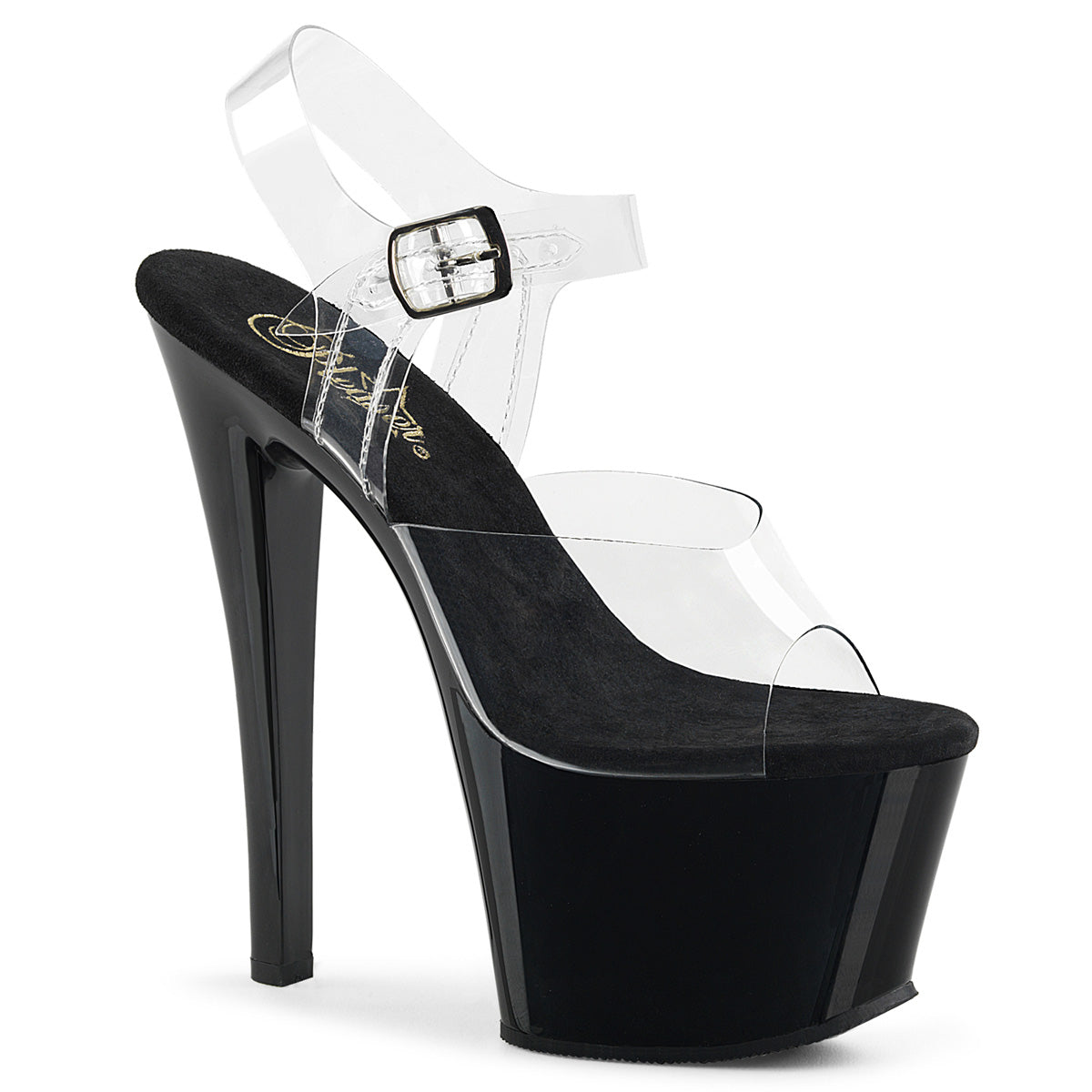 SKY-308 7" Heel Clear and Black Stripper Platforms High Heels