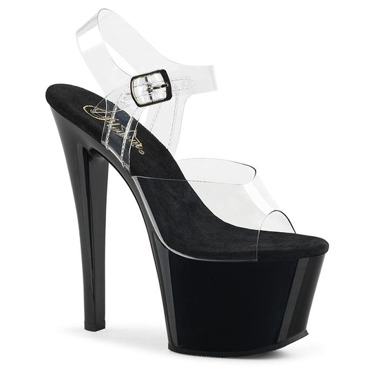 SKY-308 7" Heel Clear and Black Stripper Platforms High Heels