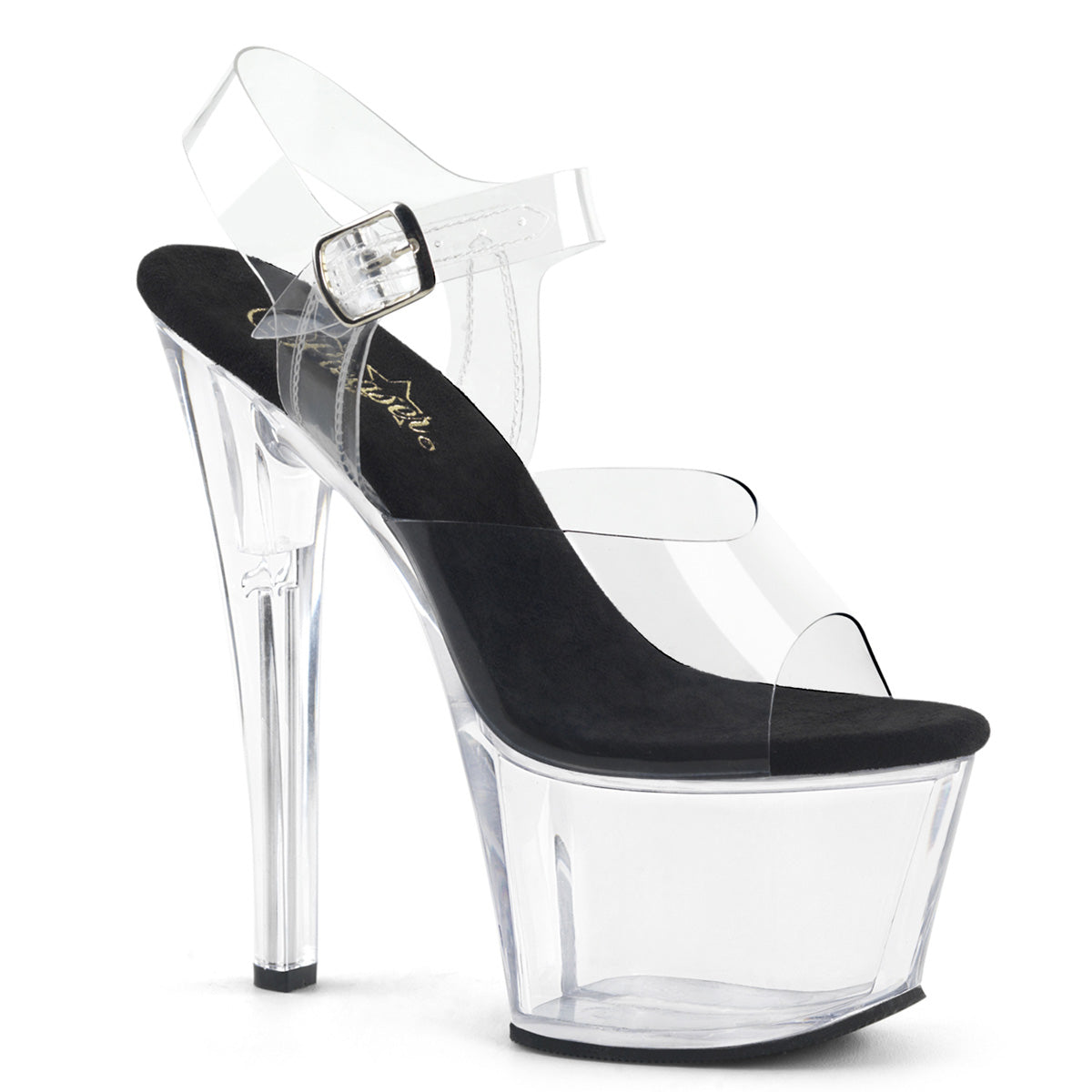 SKY-308 7" Heel Clear and Black Stripper Platforms High Heels