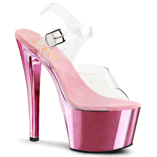 Pleaser SKY-308 Clear / Baby Pink Chrome Platform Sandals - 7 Inch Heels