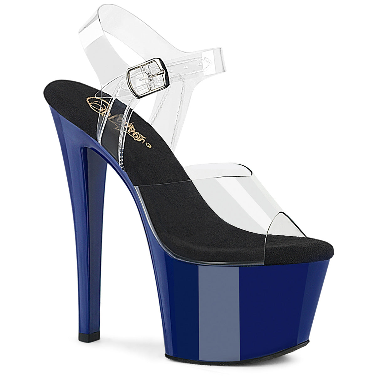 Pleaser SKY-308 Clear / Royal Blue Platform Sandals - 7 Inch Heels