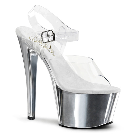 SKY-308 7" Heel Clear Silver Chrome Pole Dancer Platforms-Pleaser- Sexy Shoes