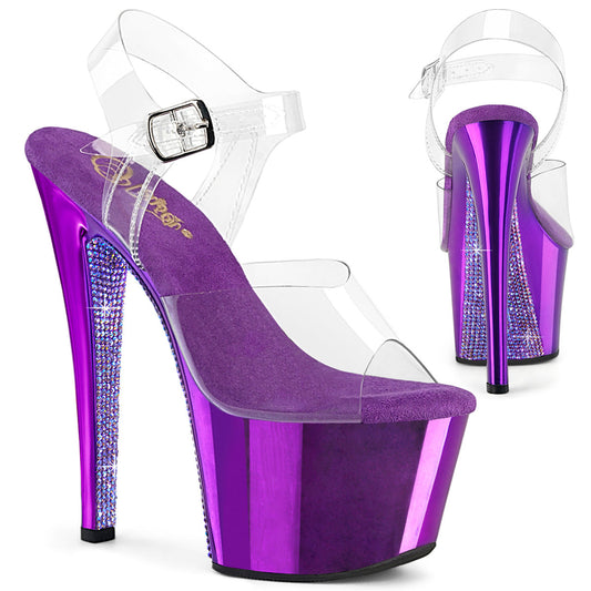 SKY-308CHRS Pleaser Clear/Purple Chrome Sexy Platform Shoes (Pole Dancing Heels)