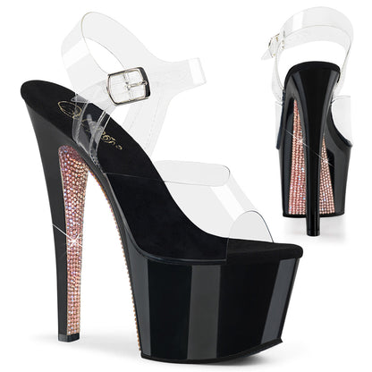SKY-308CRS Pleaser Clear Black 7 Inch Pole Dancer Platform Shoes Clear Black-Champagne AB RhinestonesTN