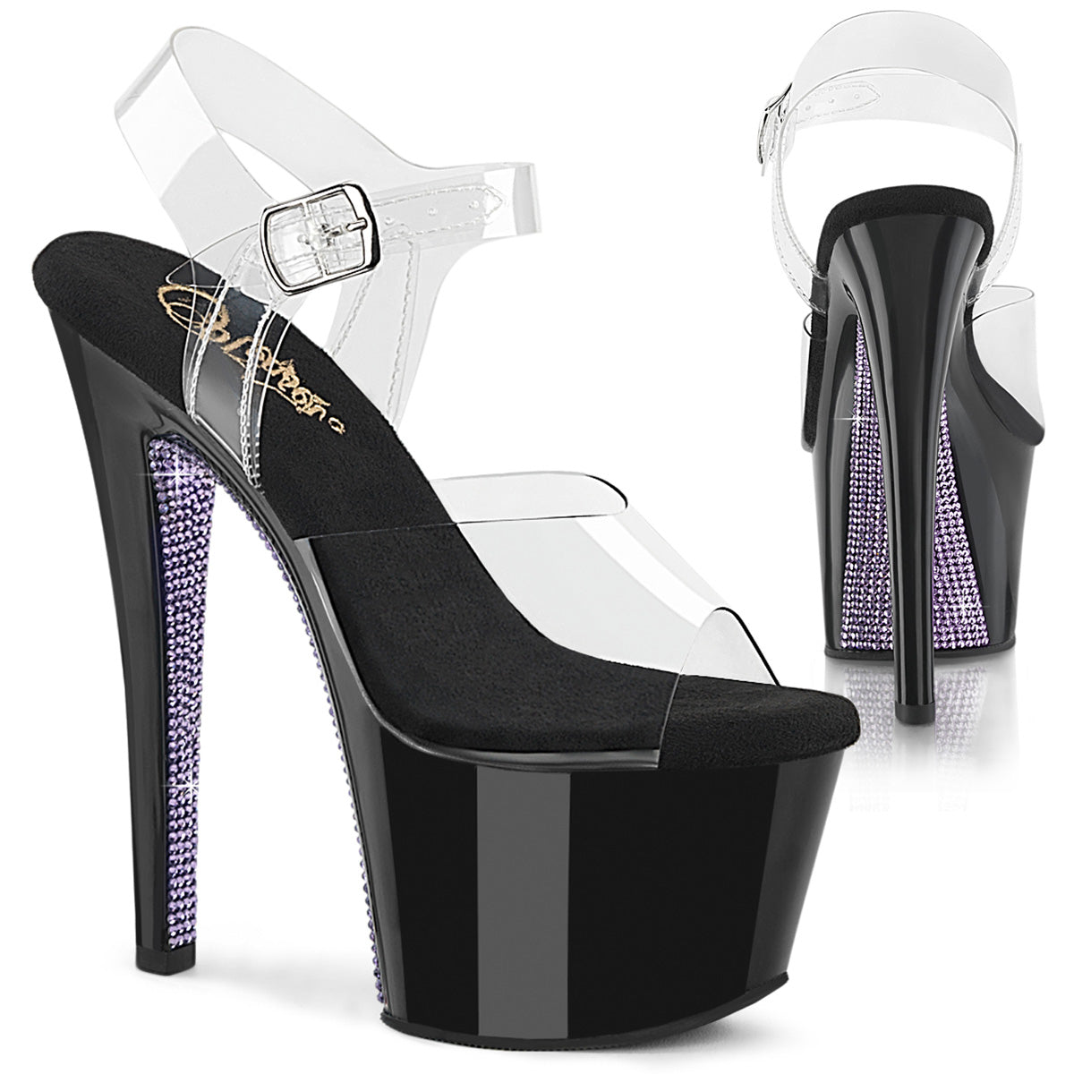 SKY-308CRS Pleaser Clear/Black Sexy Platform Shoes (Pole Dancing Heels)