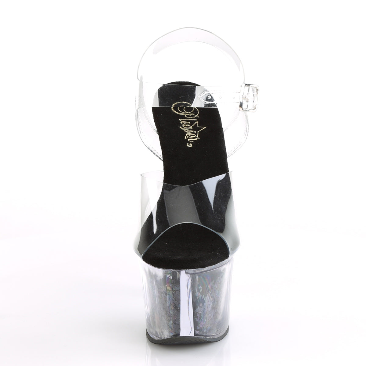 Pleaser SKY-308GF Clear / Black Multicolour Glitter Glitter Platform Sandals - 7 Inch Heels