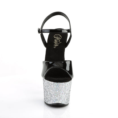 SKY-309LG Pleaser Black Silver 7 Inch Pole Dancer Platform High Heels