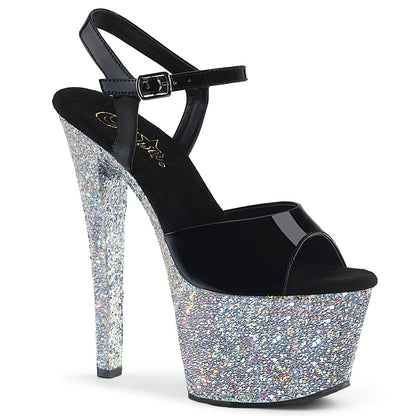 SKY-309LG Pleaser Black Silver 7 Inch Pole Dancer Platform High Heels