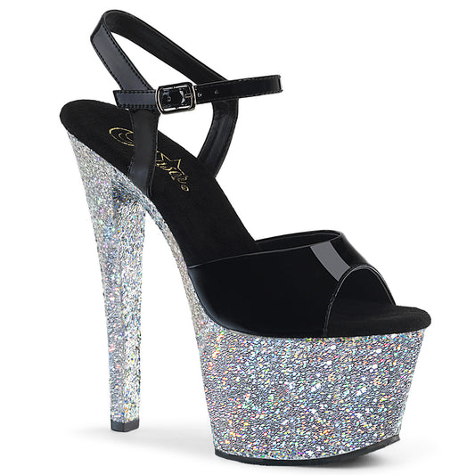 SKY-309LG Pleaser Black Silver 7 Inch Pole Dancer Platform High Heels