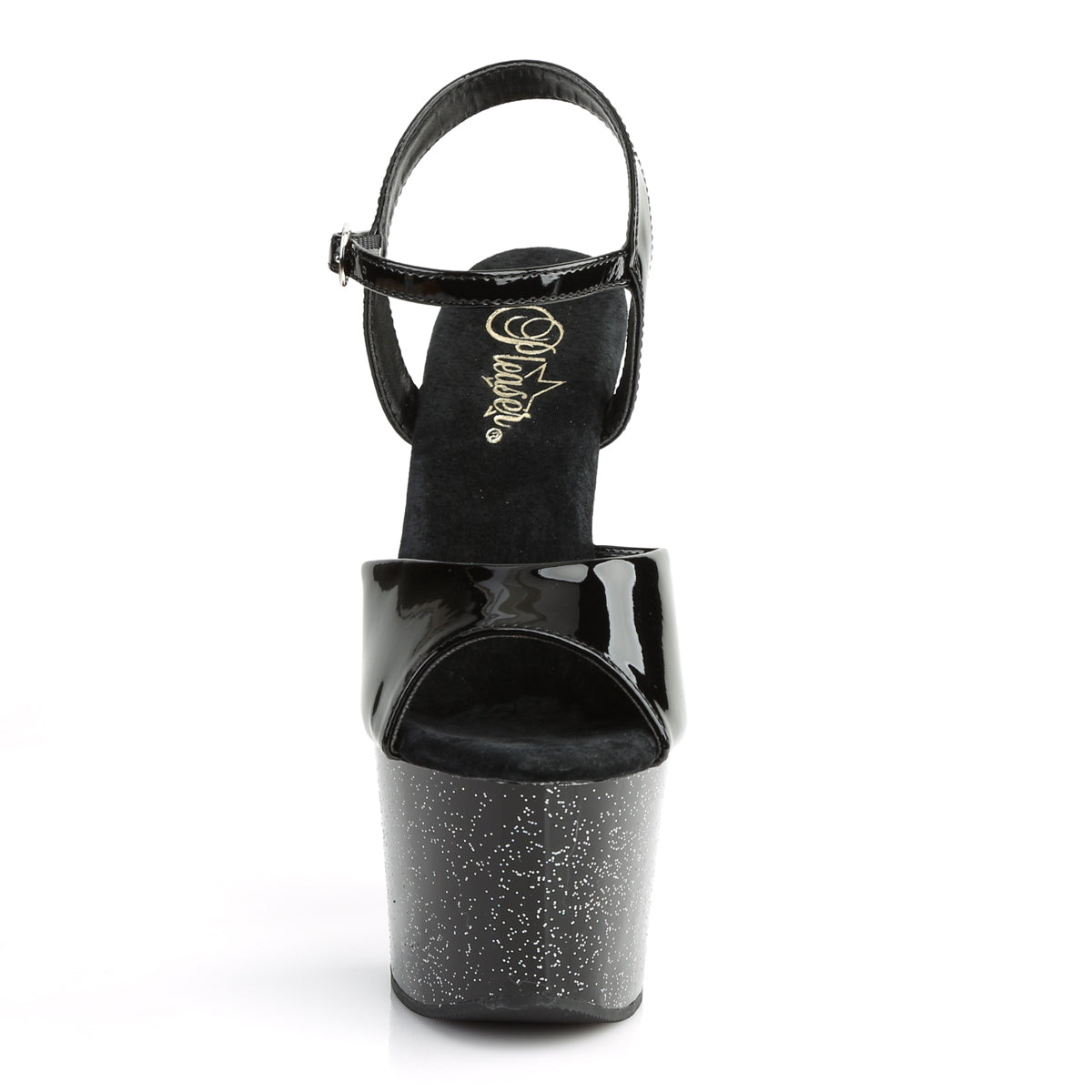Pleaser SKY-309MG Black Glitter Platform Sandals - 7 Inch Heels