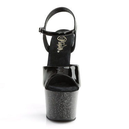 Pleaser SKY-309MG Black Glitter Platform Sandals - 7 Inch Heels