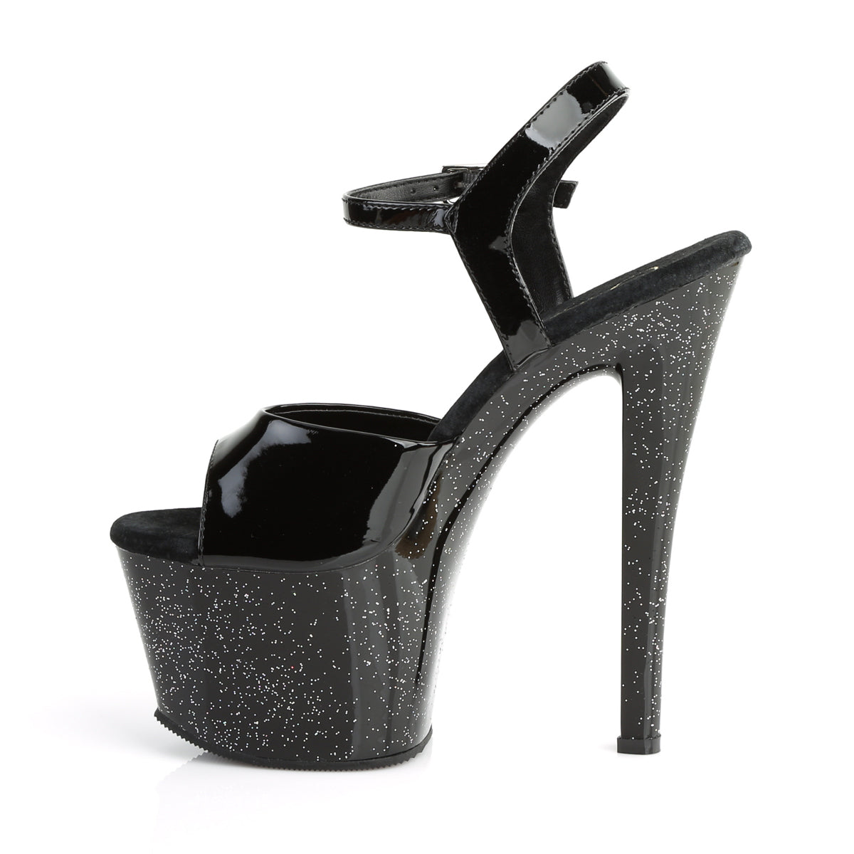 Pleaser SKY-309MG Black Glitter Platform Sandals - 7 Inch Heels