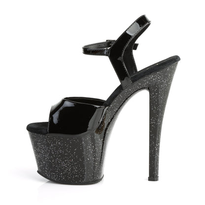 Pleaser SKY-309MG Black Glitter Platform Sandals - 7 Inch Heels