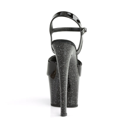 Pleaser SKY-309MG Black Glitter Platform Sandals - 7 Inch Heels