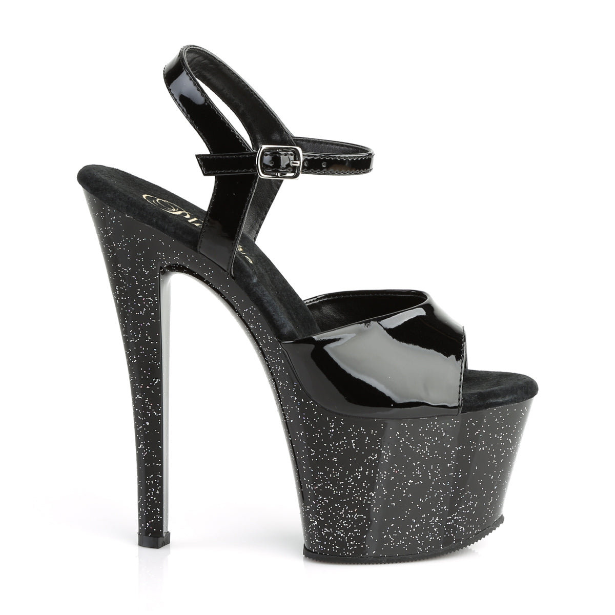 Pleaser SKY-309MG Black Glitter Platform Sandals - 7 Inch Heels