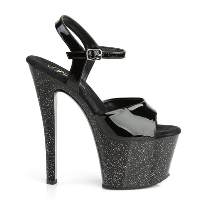 Pleaser SKY-309MG Black Glitter Platform Sandals - 7 Inch Heels