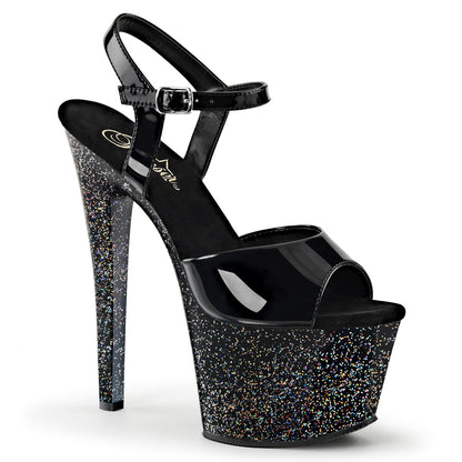 Pleaser SKY-309MG Black Glitter Platform Sandals - 7 Inch Heels