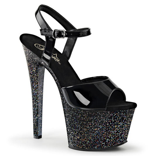 Pleaser SKY-309MG Black Glitter Platform Sandals - 7 Inch Heels