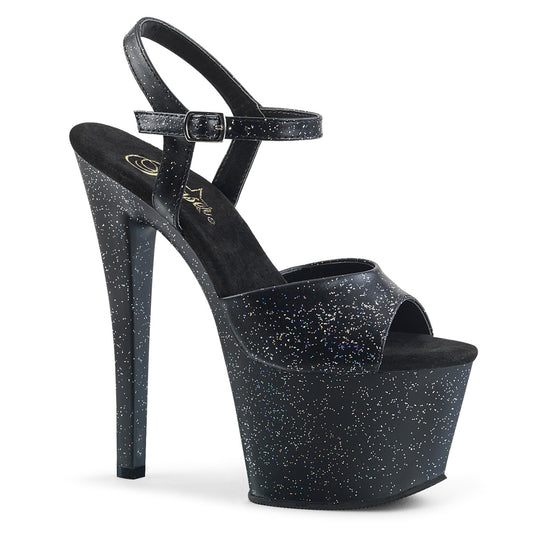 Pleaser SKY-309MMG Black / Black Matte Glitter Platform Sandals - 7 Inch Heels