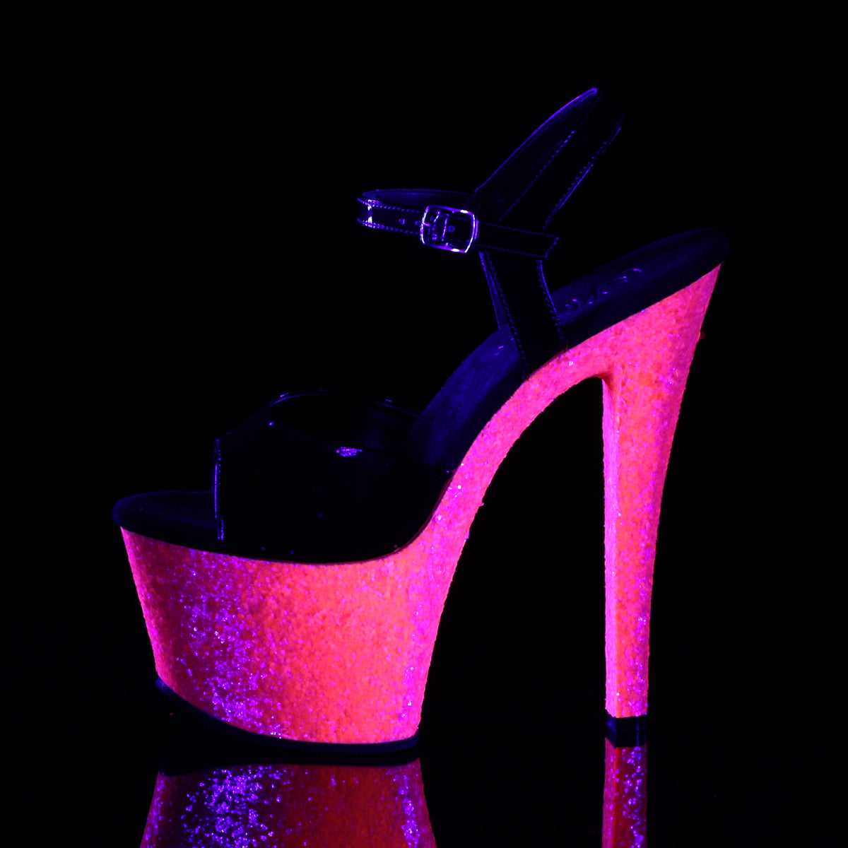 SKY-309UVLG 7" Heel Black with Pink Glitter Strippers Shoes-Pleaser- Sexy Shoes Pole Dance Heels