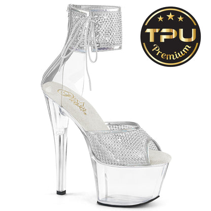 SKY-324PREM-RSNT Pleaser Clear Silver 7 Inch Platform Pole Platform Shoes Clr TPU-Slv RS Clr