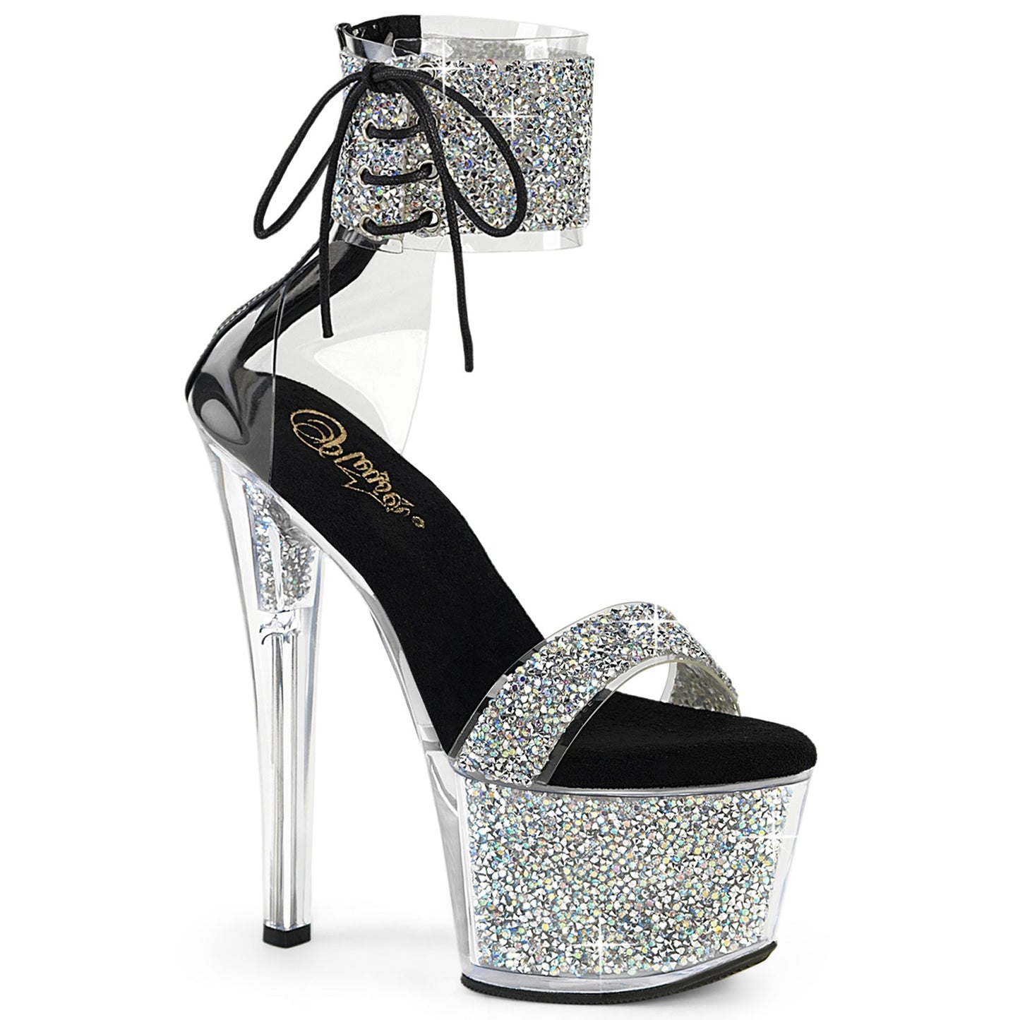 SKY-327RSI Pleaser Silver 7 Inch Exotic Dancing Platform Shoes Slv Multi RS-Blk Slv RS