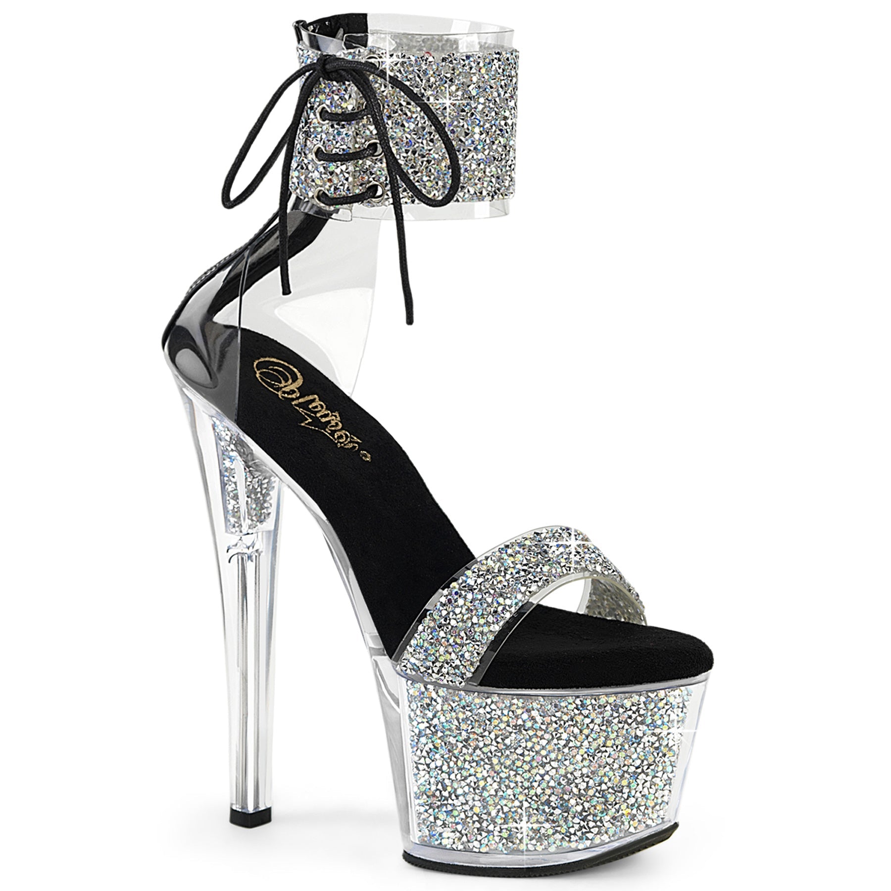 SKY-327RSI Pleaser Silver 7 Inch Exotic Dancing Platform Shoes Slv Multi RS-Blk Slv RS