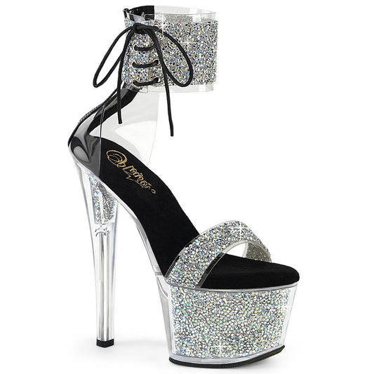 SKY-327RSI Pleaser Silver 7 Inch Exotic Dancing Platform Shoes Slv Multi RS-Blk Slv RS