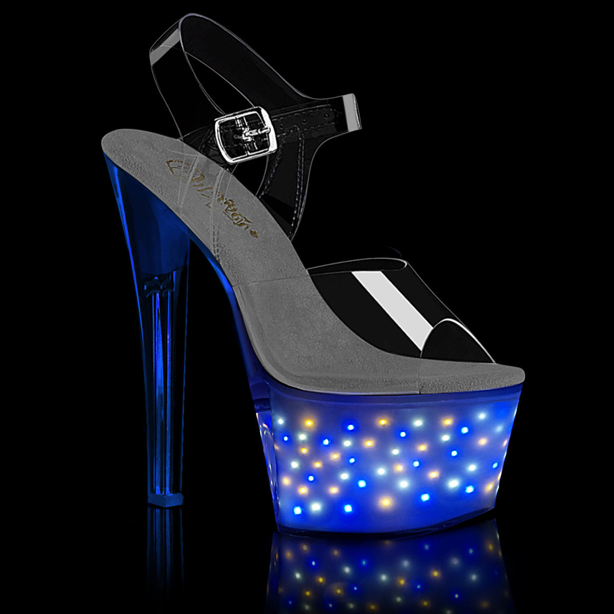 Pleaser ECHOLITE-708 Clear / White Glow Platform Sandals - 7 Inch Heels