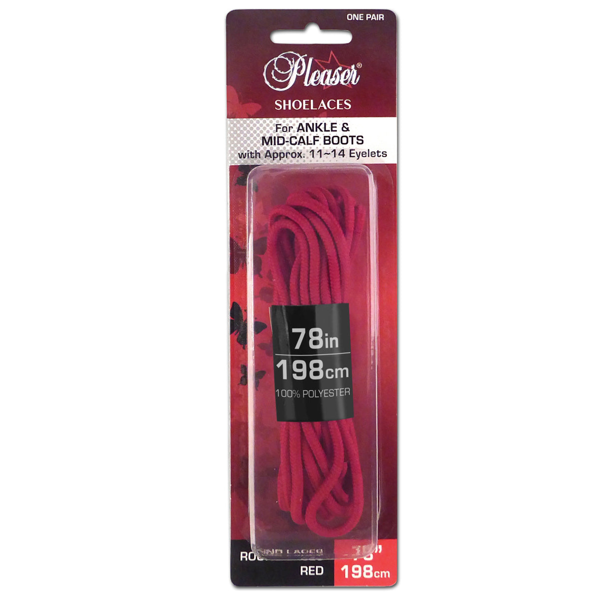 Pleaser SL-ANKLE-PL Boot Shoelaces - Black, Baby Pink, Red, White One Size Red