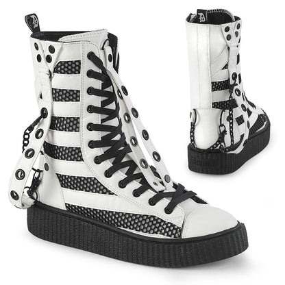 SNEEKER-325 Demonia Cult White Alternative Unisex Sneakers Wht Vegan Leather-Fishnet