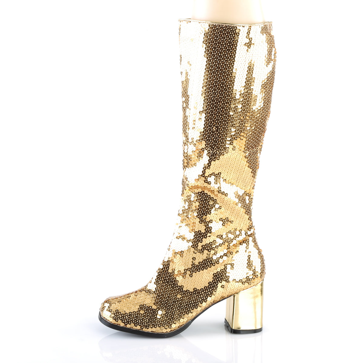 SPECTACUL-300SQ Bordello Gold Sequins 3 Inch Burlesque Boots