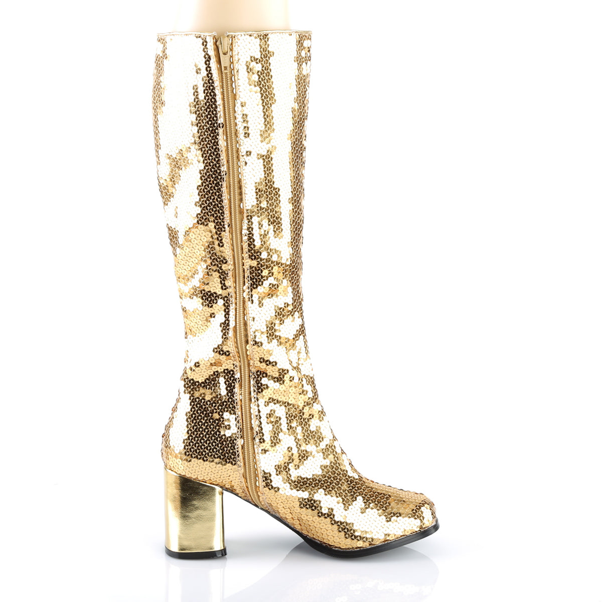 SPECTACUL-300SQ Bordello Gold Sequins 3 Inch Burlesque Boots