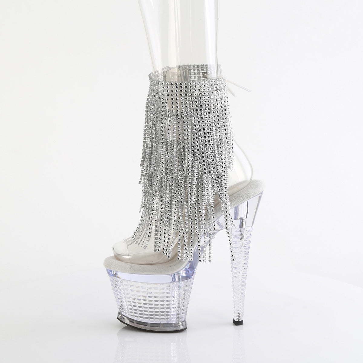 SPECTATOR-1017RSF Pleaser Clear 7 Inch Fetish Pole Ankle Boots