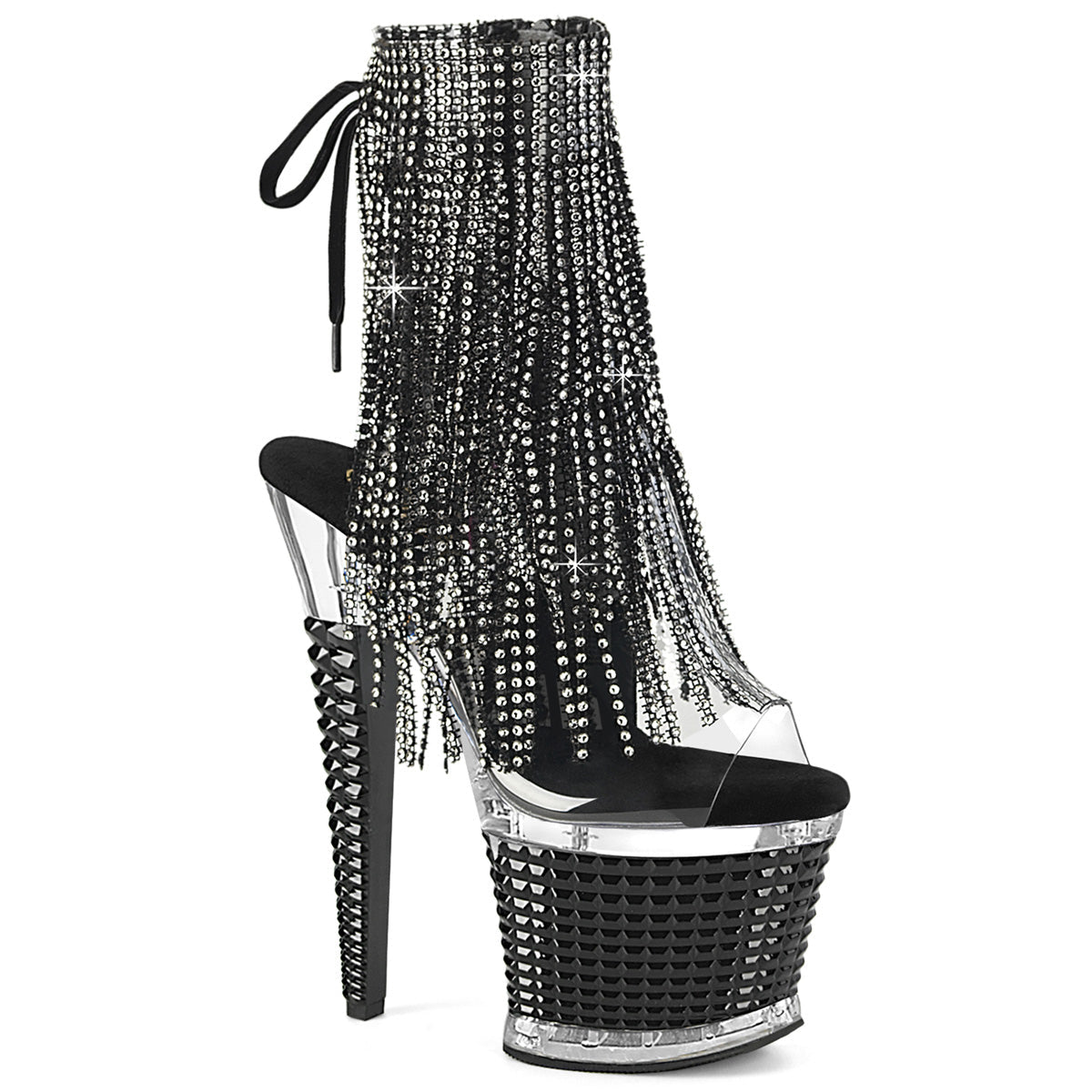 SPECTATOR-1017RSF Pleaser Clear Black 7 Inch Pole Dancer Ankle Boots Clr Clr-Blk