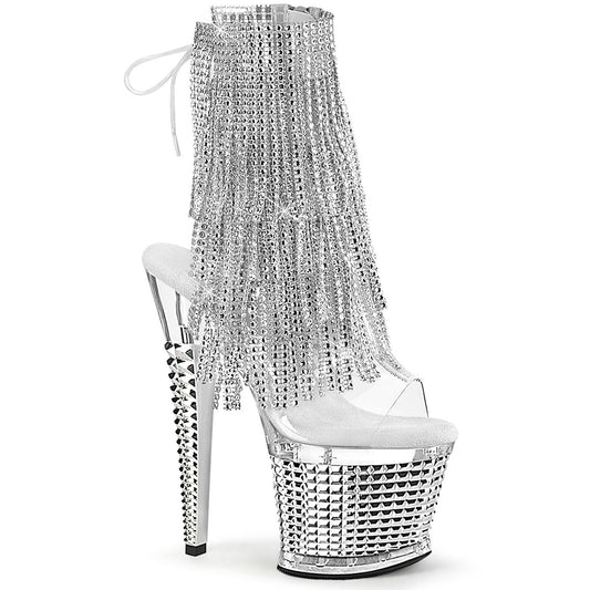 SPECTATOR-1017RSF Pleaser Clear 7 Inch Exotic Dancing Ankle Boots Clr-Slv Clr-Slv Chrome