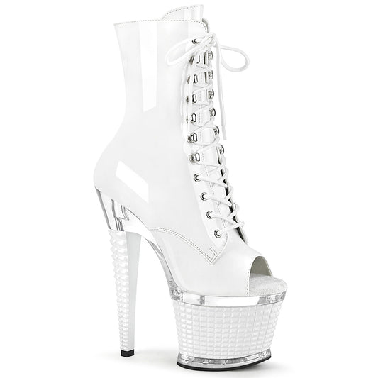 SPECTATOR-1021 Pleaser White 7 Inch Fetish Pole Ankle Boots White Pat Clear-White