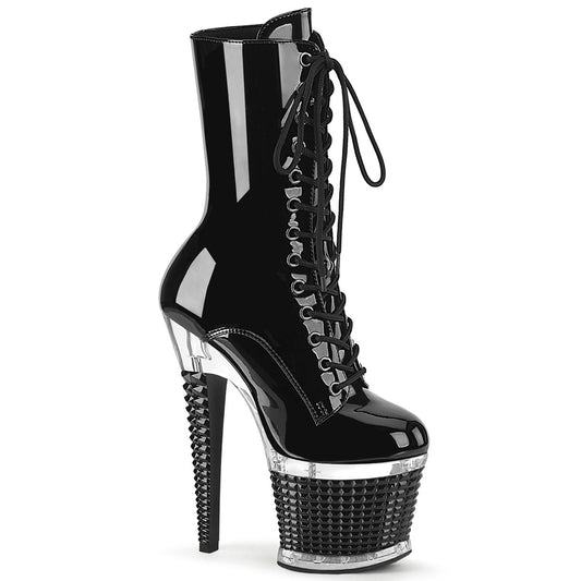 SPECTATOR-1040 Pleaser Black 7 Inch Pole Dancer Ankle Boots Black Pat Clear-Black