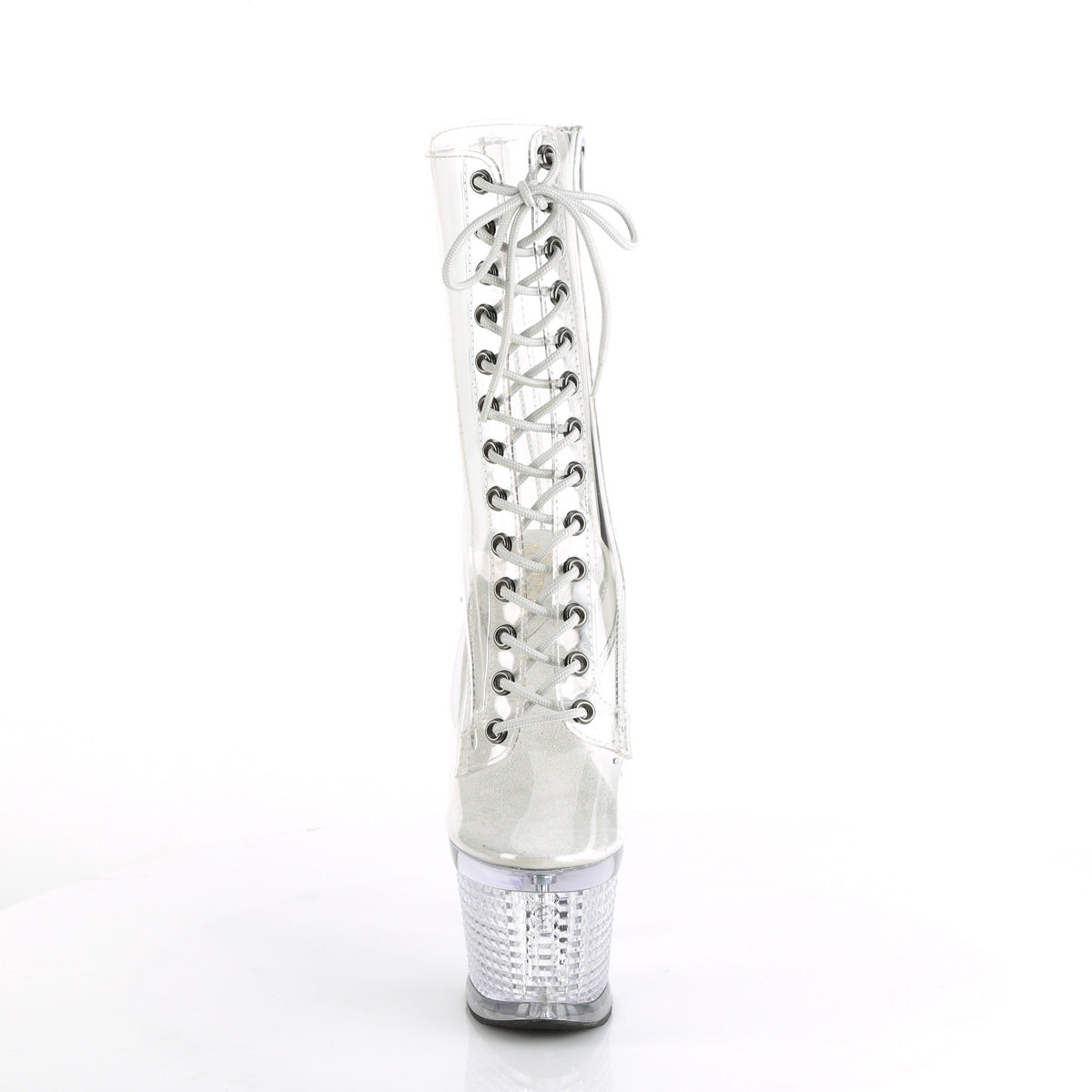 Pleaser SPECTATOR-1040C Clear Lace-Up Peep Toe Platform Ankle Boots - 7 Inch Heels