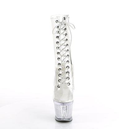 Pleaser SPECTATOR-1040C Clear Lace-Up Peep Toe Platform Ankle Boots - 7 Inch Heels