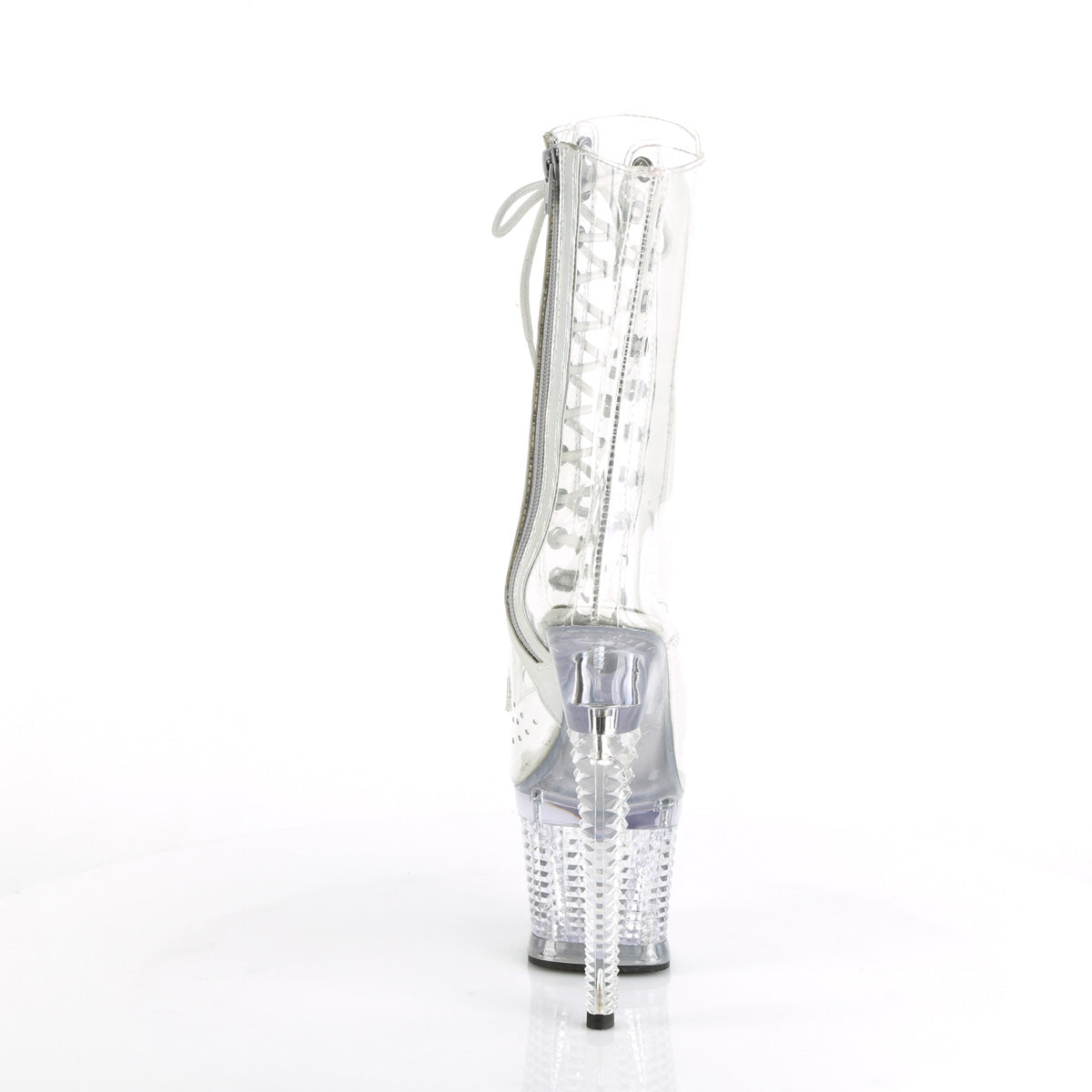 Pleaser SPECTATOR-1040C Clear Lace-Up Peep Toe Platform Ankle Boots - 7 Inch Heels