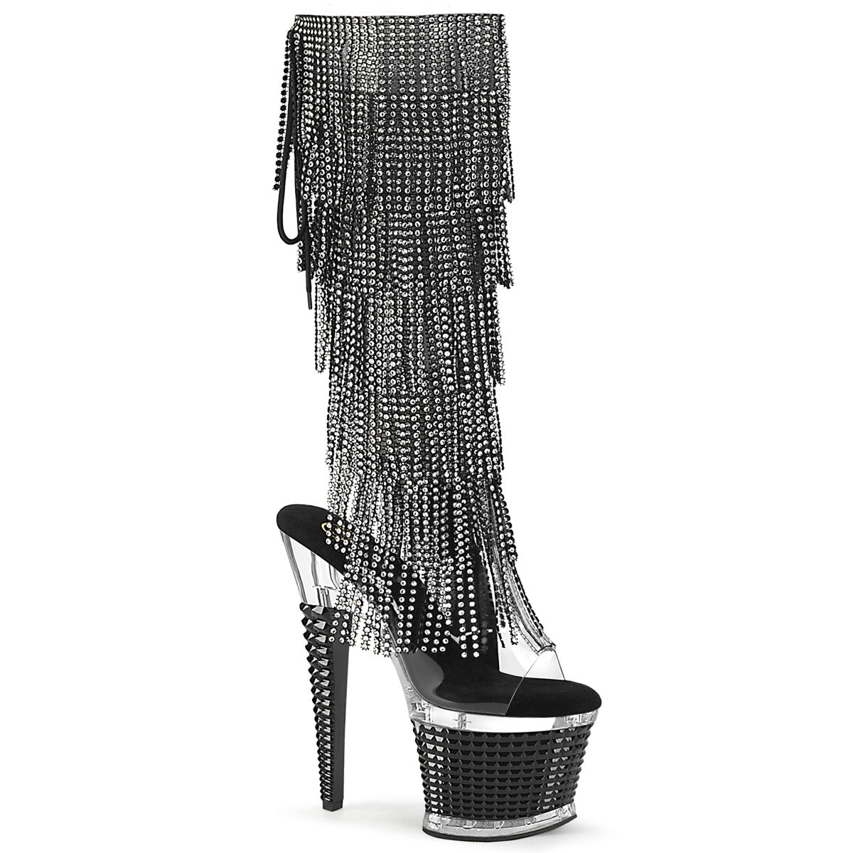 SPECTATOR-2017RSF Pleaser Black 7 Inch Fetish Pole Knee High Boots Clear-Black Clear-Black