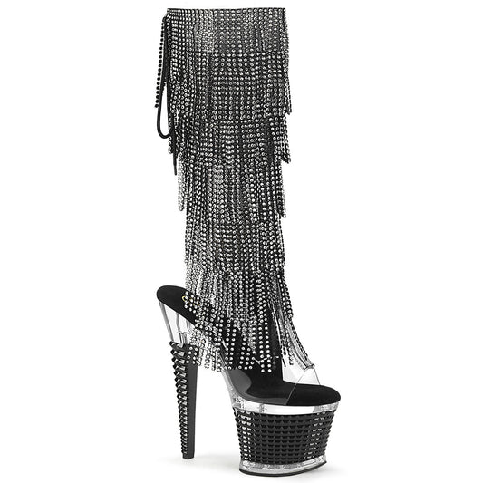 SPECTATOR-2017RSF Pleaser Black 7 Inch Fetish Pole Knee High Boots Clear-Black Clear-Black