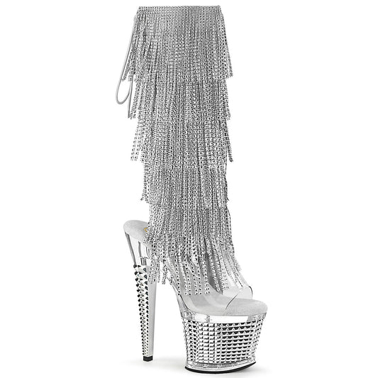 SPECTATOR-2017RSF Pleaser Clear 7 Inch Exotic Dancing Knee High Boots Clear-Silver Clear-Silver Chrome