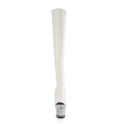 SPECTATOR-3019 Pleaser White 7 Inch Fetish Pole Thigh High boots