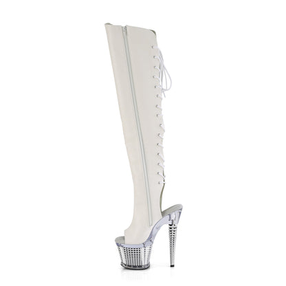SPECTATOR-3019 Pleaser White 7 Inch Fetish Pole Thigh High boots