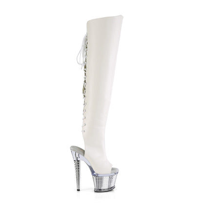 SPECTATOR-3019 Pleaser White 7 Inch Fetish Pole Thigh High boots