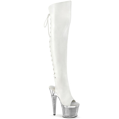SPECTATOR-3019 Pleaser White 7 Inch Fetish Pole Thigh High boots