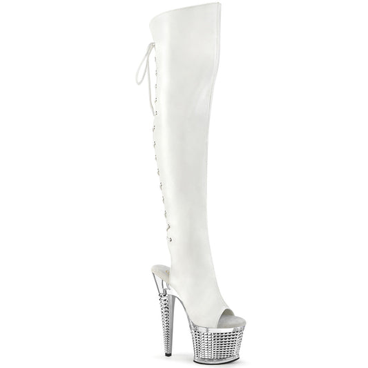 SPECTATOR-3019 Pleaser White 7 Inch Fetish Pole Thigh High boots